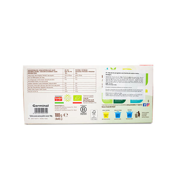 Bizcocho avena cacao sin gluten 180g ECO