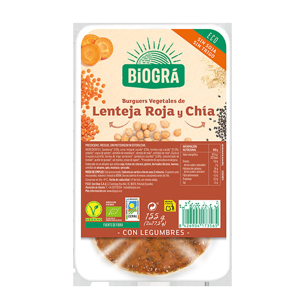 Vburger lent roj chia 2x80g ECO
