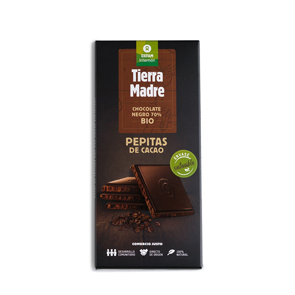 Choco negro 70% c/pepitas cacao 100g ECO
