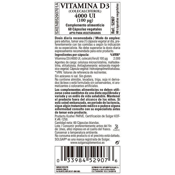Vitamina D3 4000 UI 100mcg 60u