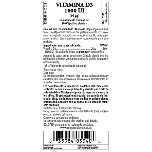 Vitamina D3 1000UI 100 perlas
