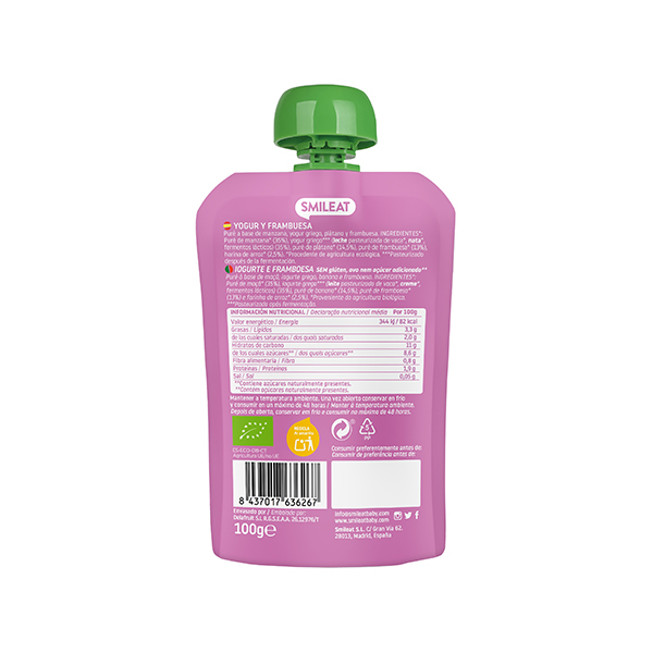 Pouch de yogur frambuesa 100g ECO