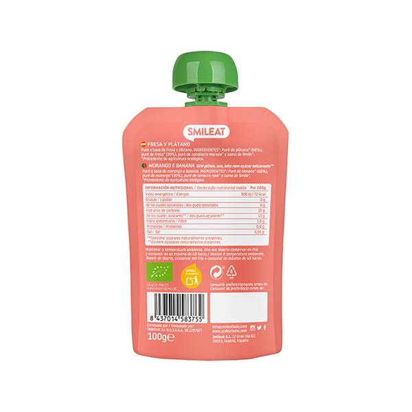 Pouch fresa y plátano 100g ECO